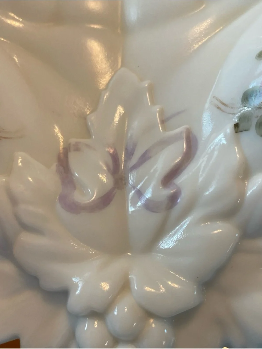 Westmoreland White Milk Glass Hand-Shaped Dish with Pink Rose Accents